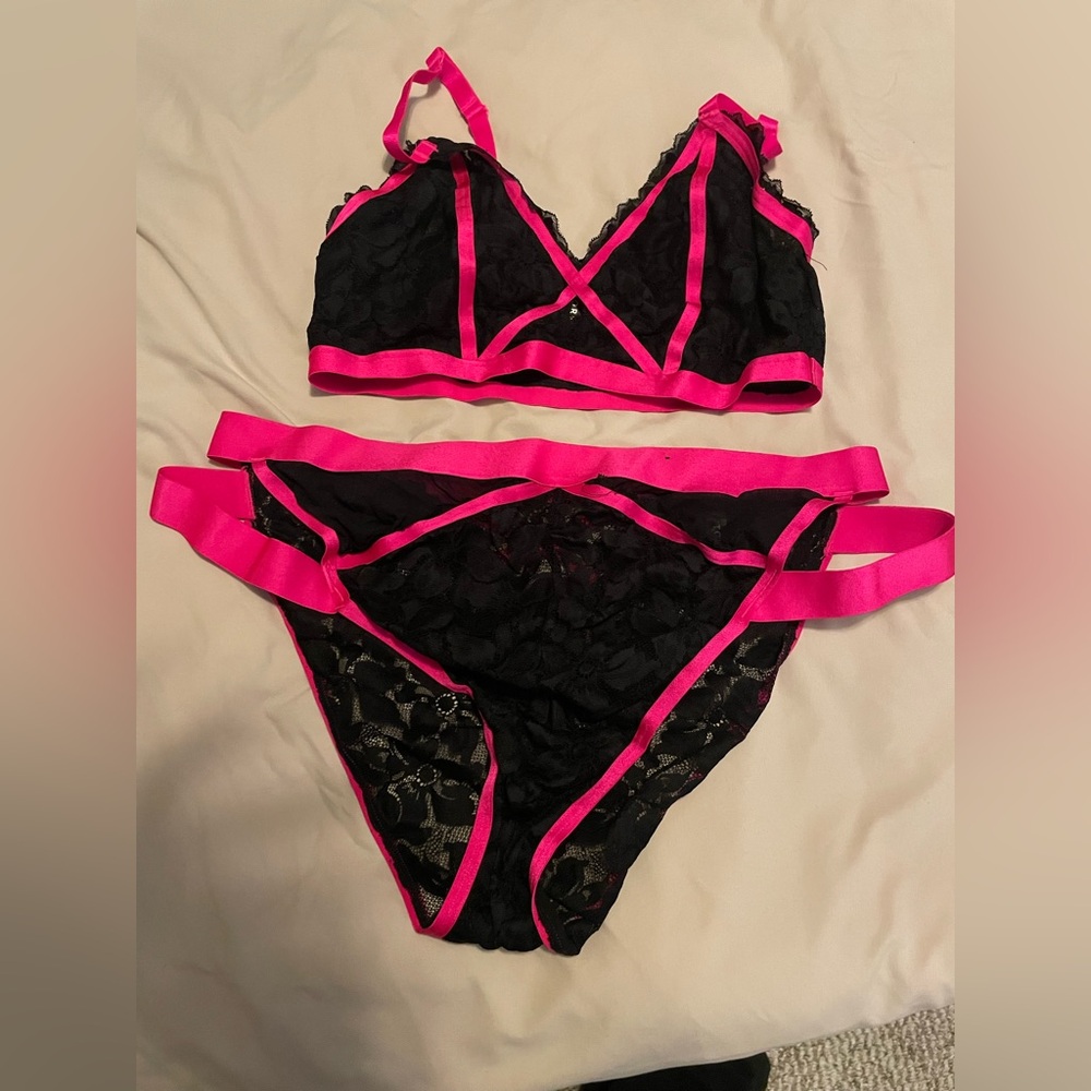 Torrid Black and Pink Lace Bra Set